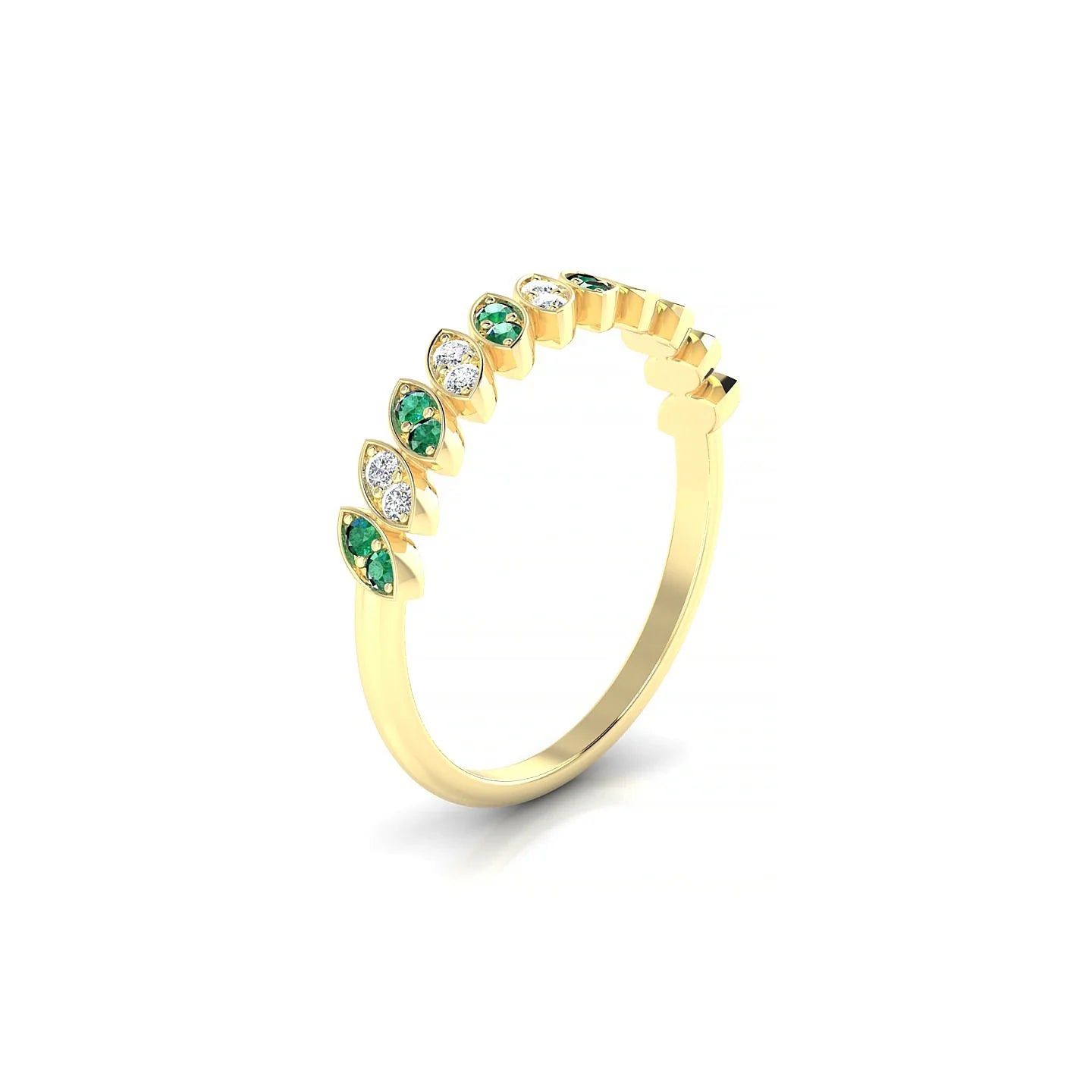 Whisper | 18k Yellow Gold 1.3 mm Round Emerald & Diamond Ring