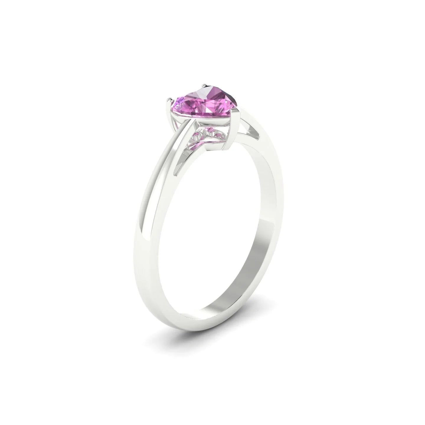 Zenith | 18k White Gold 5.5 mm Heart Pink Sapphire Ring