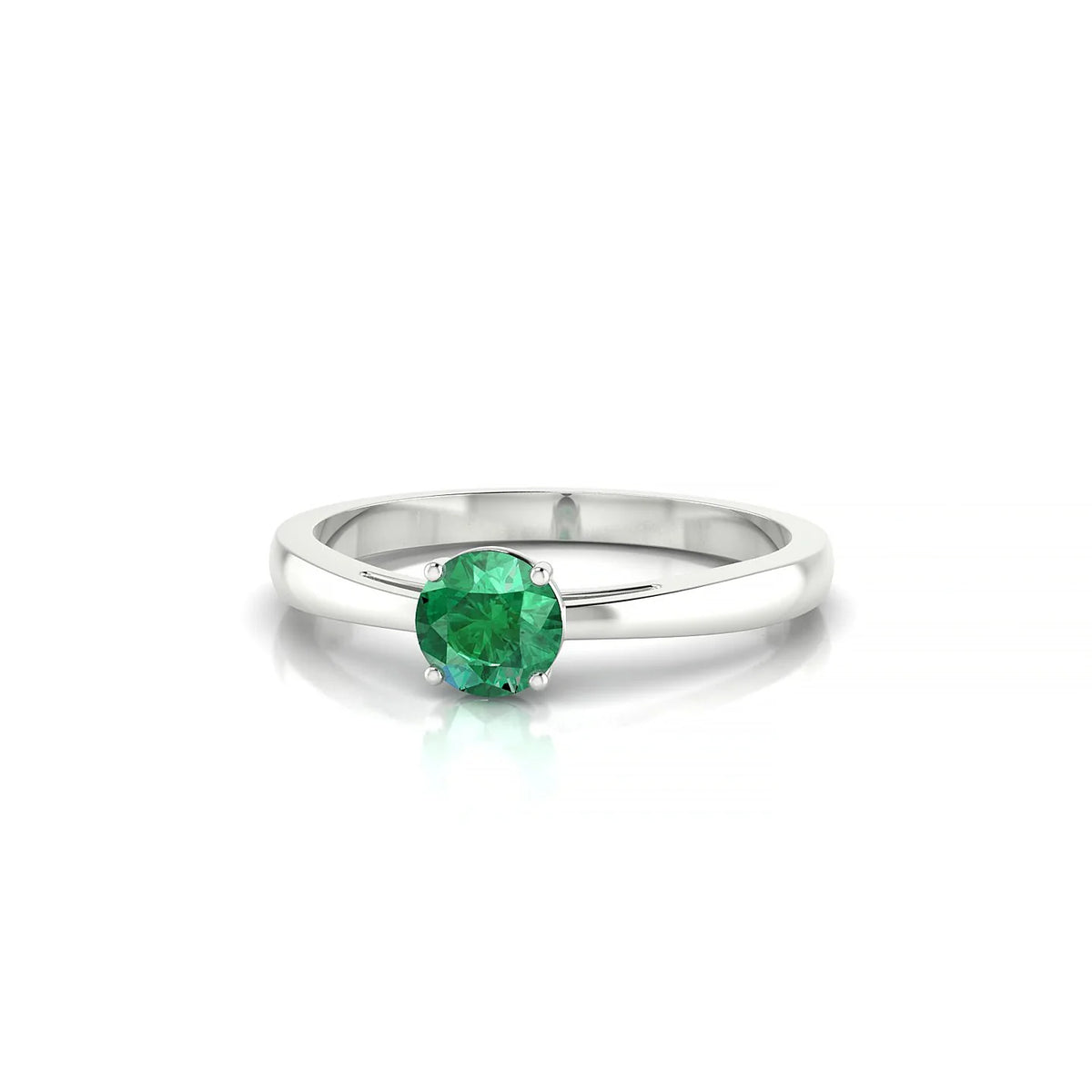 Zenith | 18k White Gold 4.5 mm Round Emerald Ring