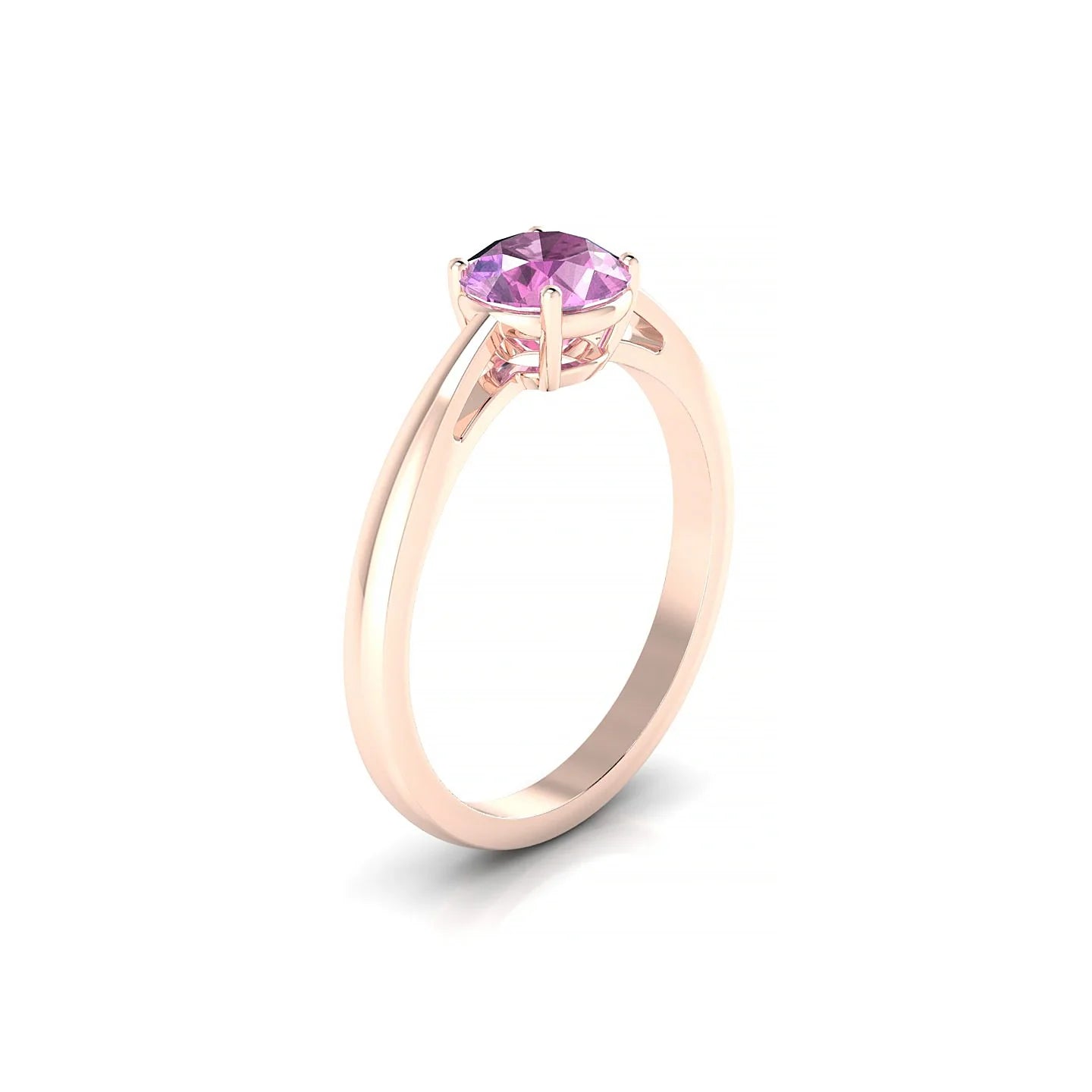 Zenith | 18k Rose Gold 6 mm Round Pink Sapphire Ring