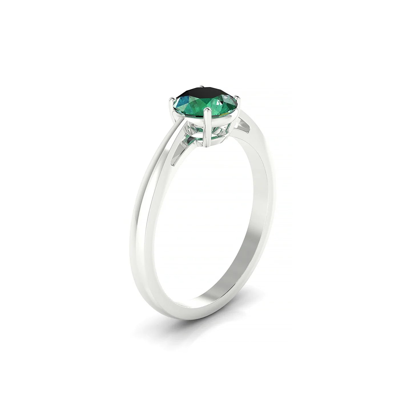 Zenith | 18k White Gold 6 mm Round Emerald Ring