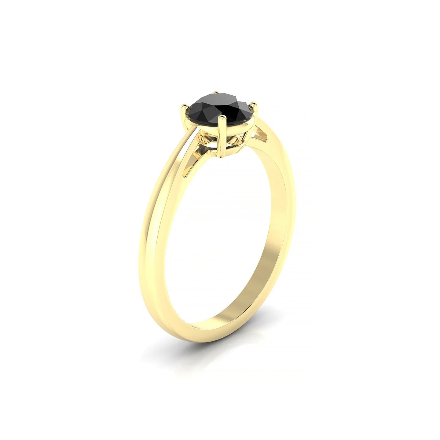 Zenith | 18k Yellow Gold 6 mm Round Black Diamond Ring