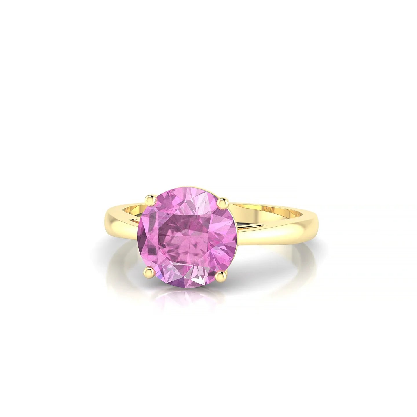 Zenith | 18k Yellow Gold 8 mm Round Pink Sapphire Ring