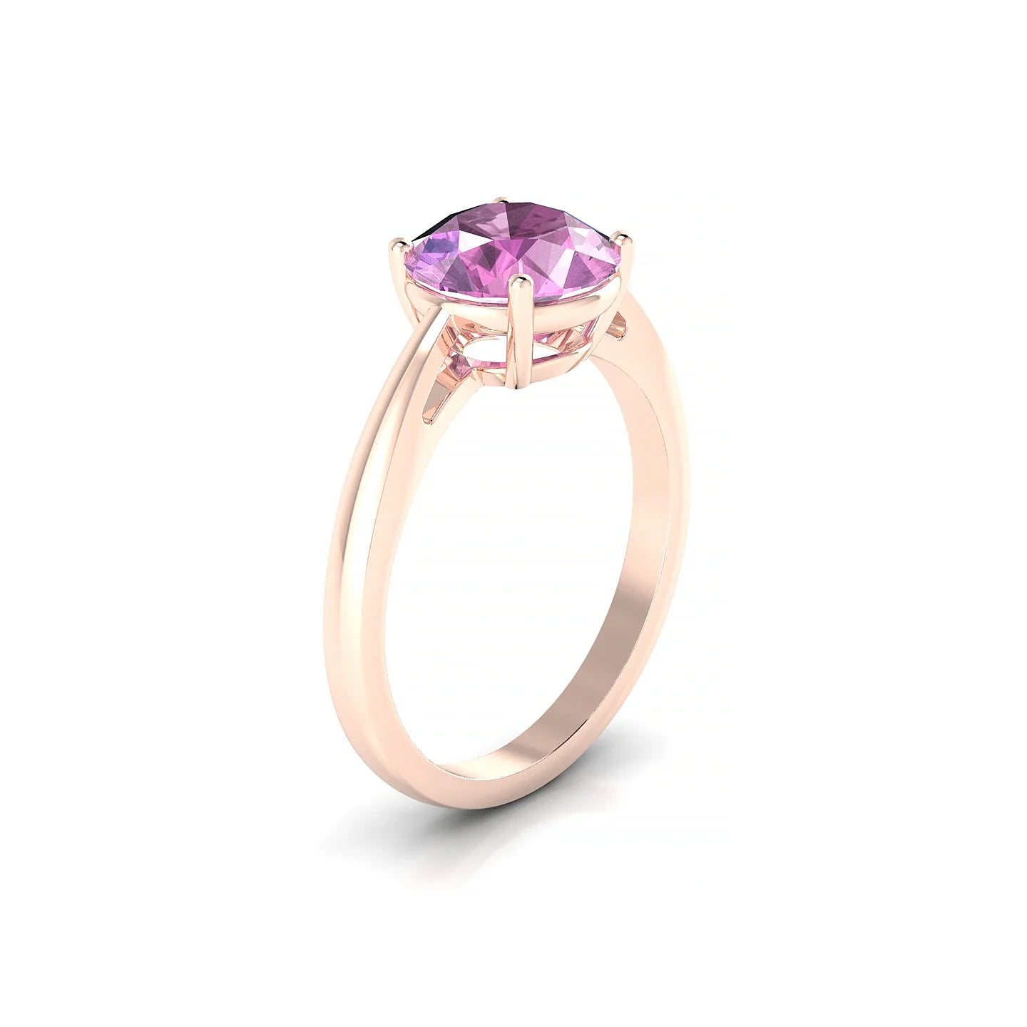 Zenith | 18k Rose Gold 8 mm Round Pink Sapphire Ring