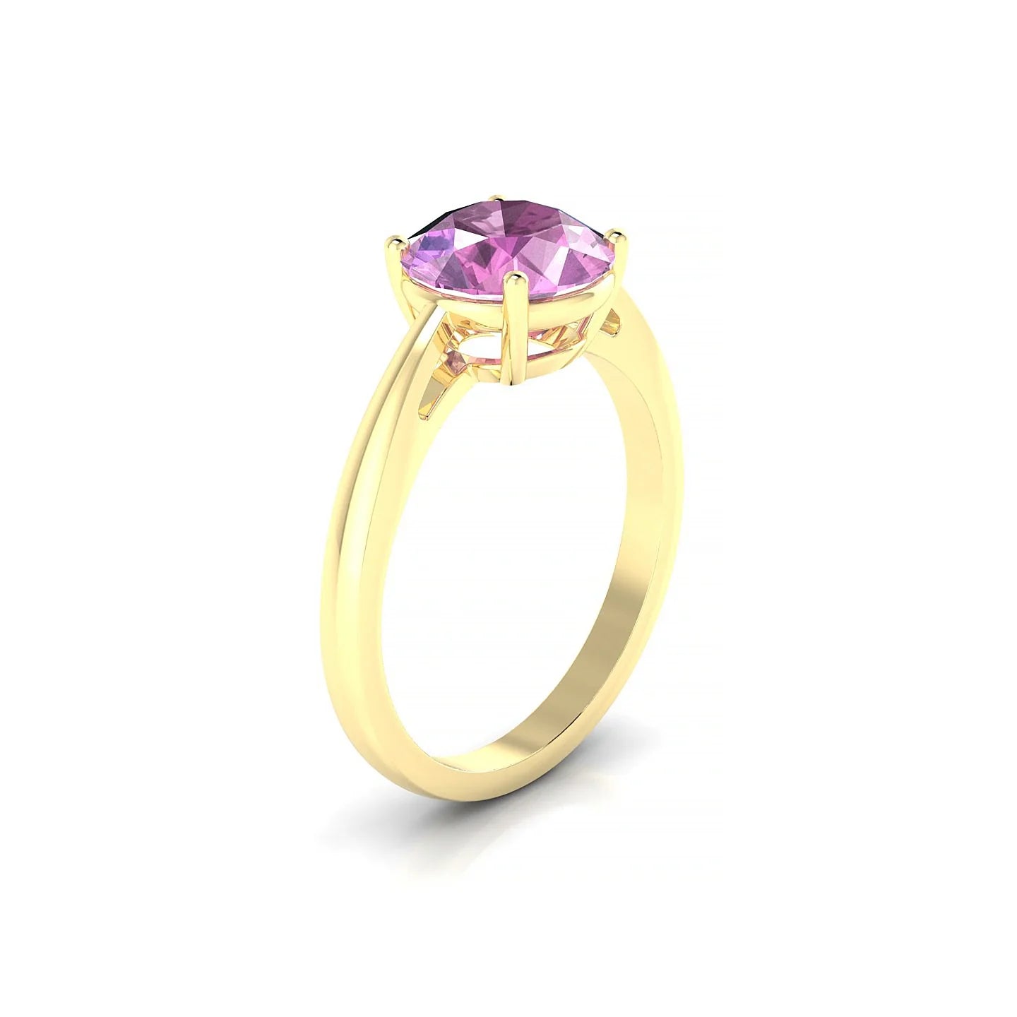 Zenith | 18k Yellow Gold 8 mm Round Pink Sapphire Ring