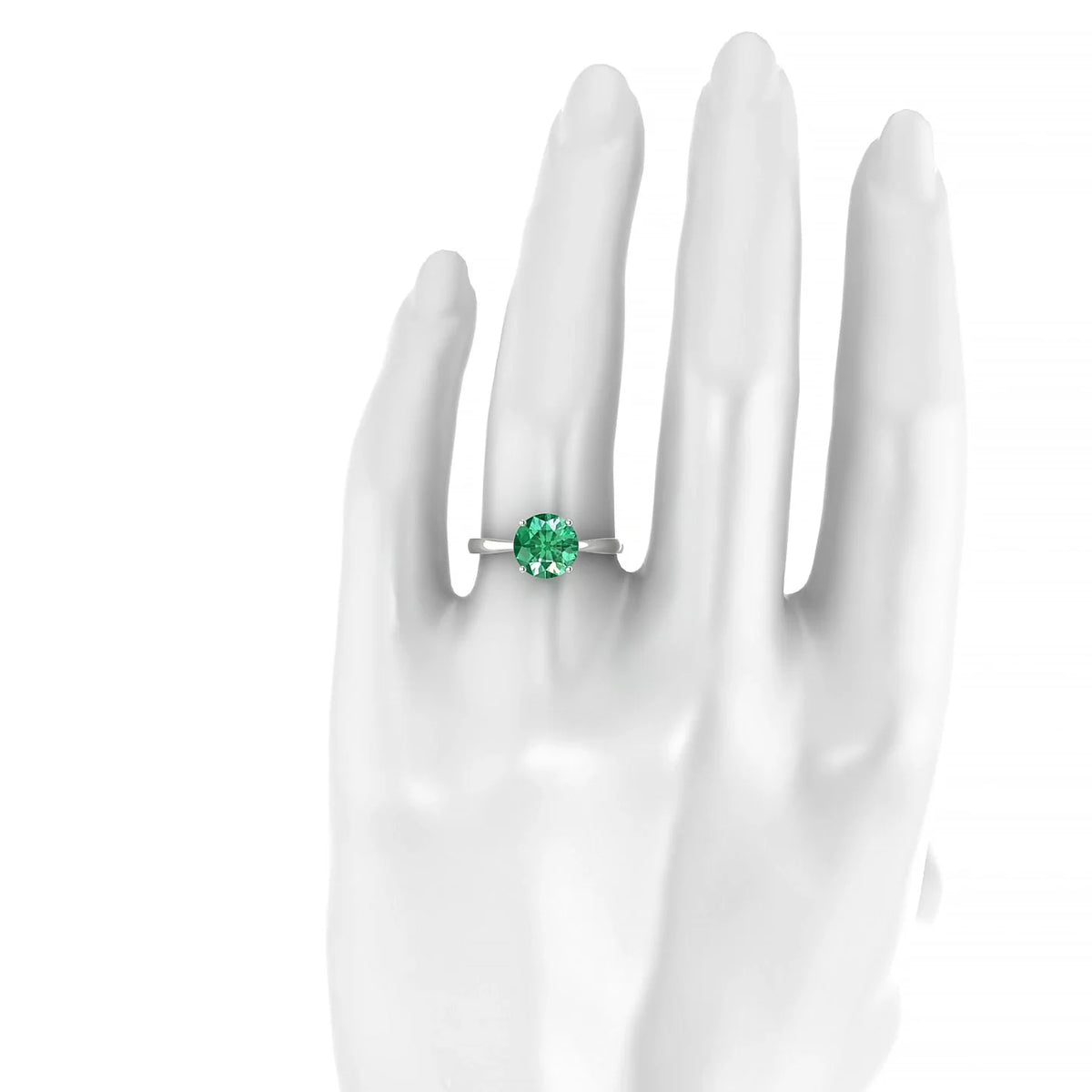 Zenith | 18k White Gold 8 mm Round Emerald Ring