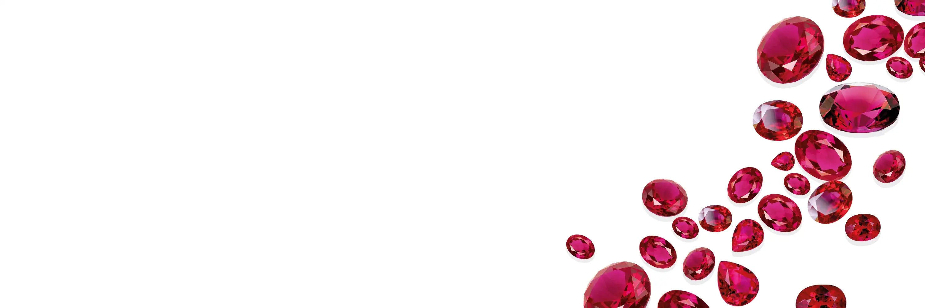 Ruby gemstones on a white background