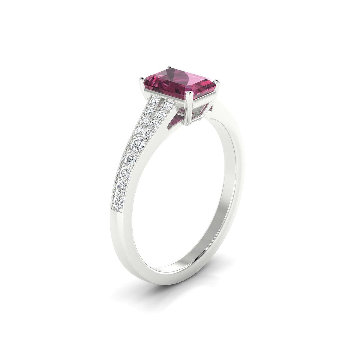 Adore | 18k White Gold 7 x 5 mm Emerald Rhodolite Ring