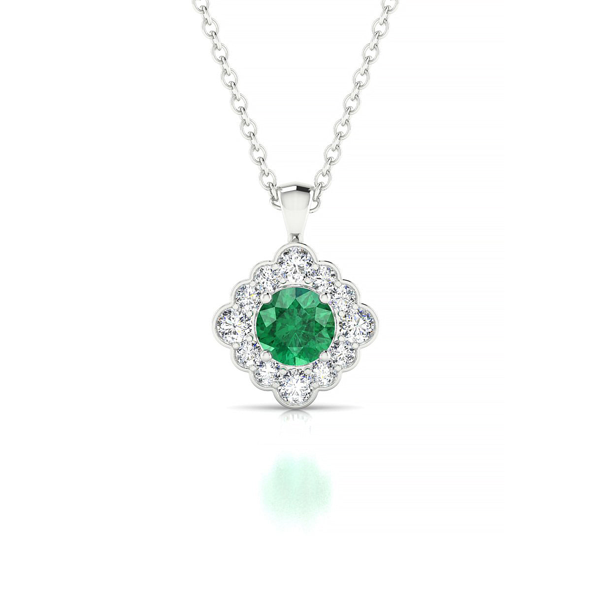 Aura | 18k White Gold 4.5 mm Round Emerald Pendant