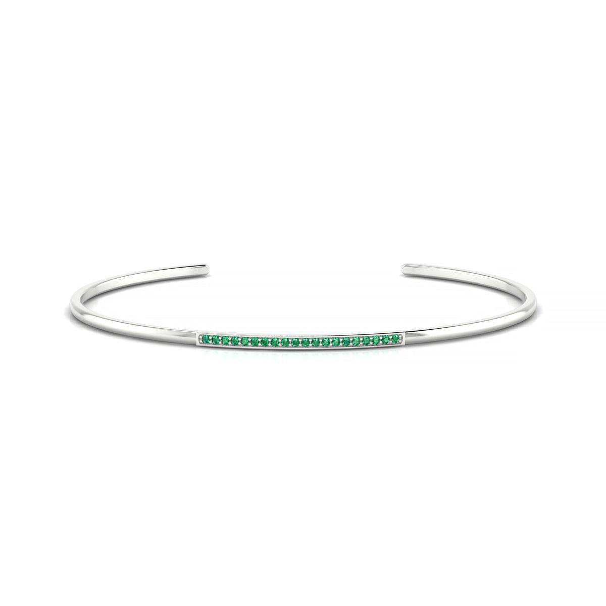 Bliss | 18k White Gold 1.1 mm Round Emerald Bangle