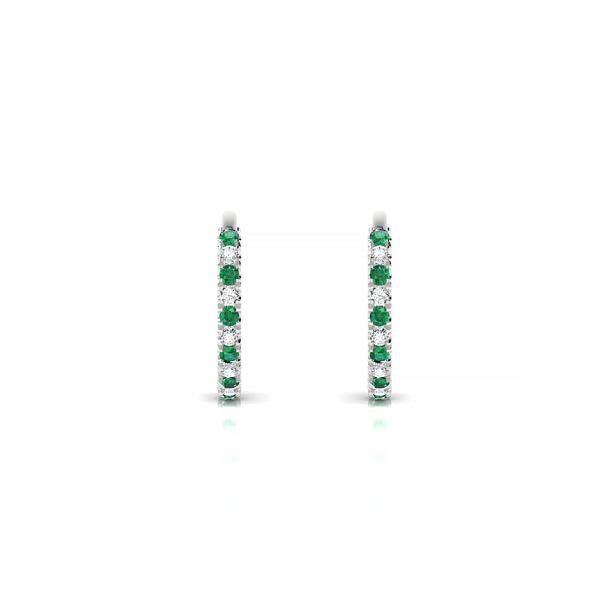 Bliss | 18k White Gold 1.1 mm Round Emerald Hoop Earrings
