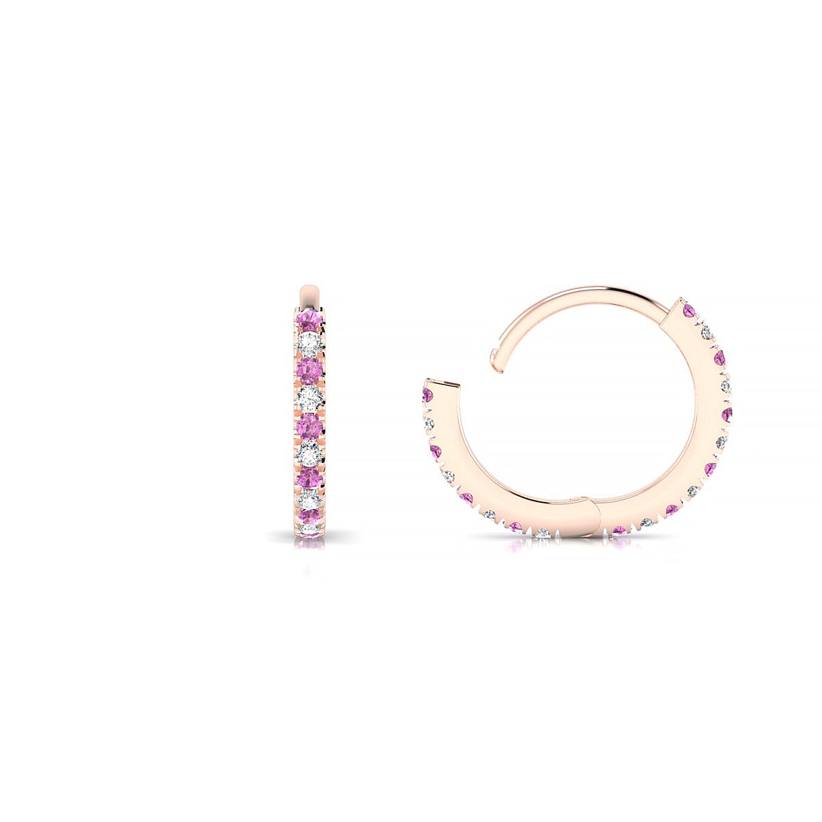 Bliss | 18k Rose Gold 1.1 mm Round Pink Sapphire Hoop Earrings