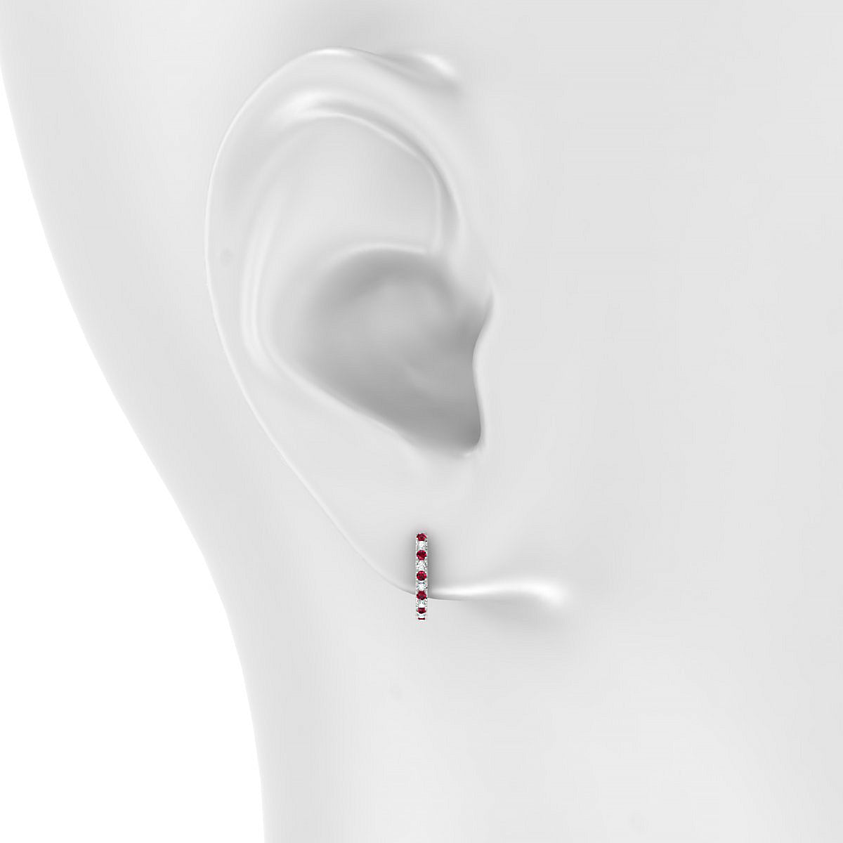 Bliss | 18k White Gold 1.1 mm Round Ruby Hoop Earrings