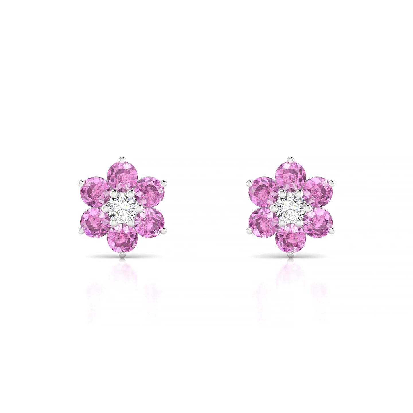 Bloom | 18k White Gold 2.5 mm Round Pink Sapphire Earrings