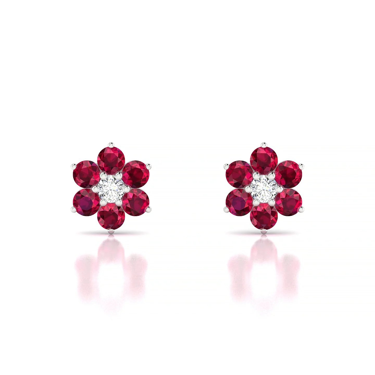 Bloom | 18k White Gold 2.5 mm Round Ruby Earrings