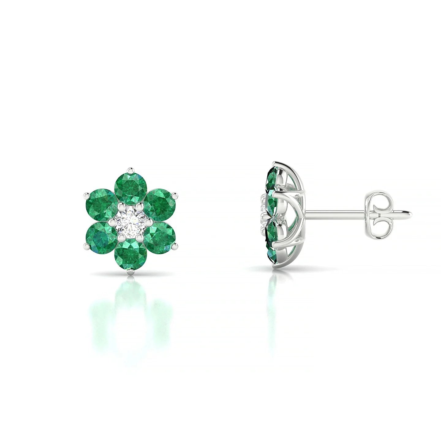 Bloom | 18k White Gold 2.5 mm Round Emerald Earrings