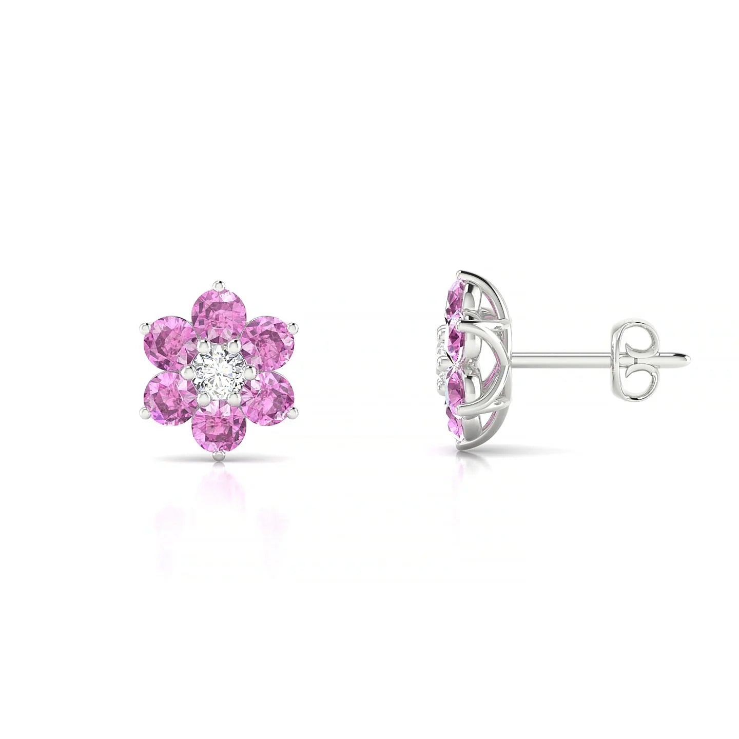 Bloom | 18k White Gold 2.5 mm Round Pink Sapphire Earrings