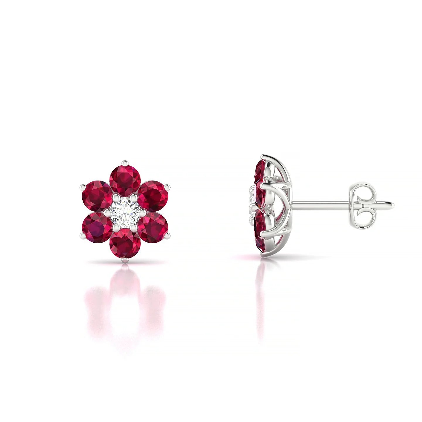 Bloom | 18k White Gold 2.5 mm Round Ruby Earrings