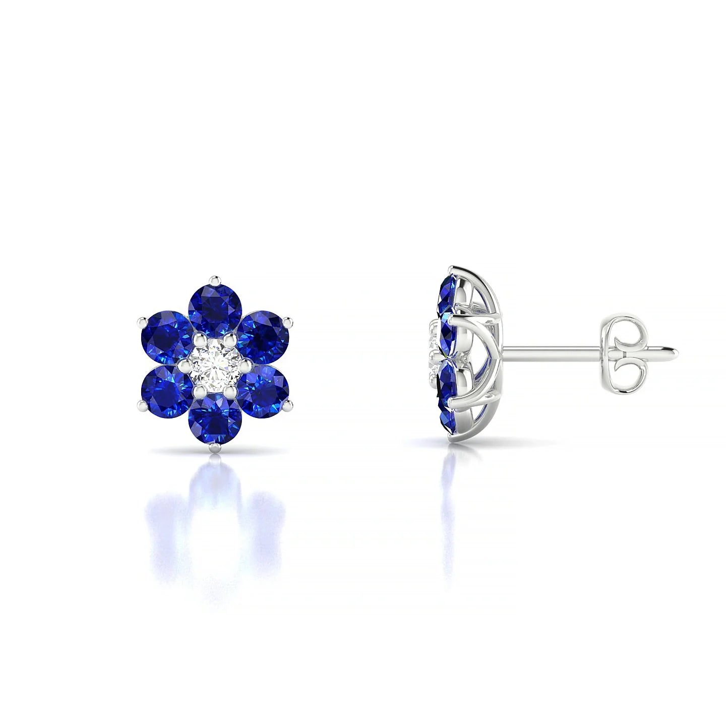 Bloom | 18k White Gold 2.5 mm Round Sapphire Earrings