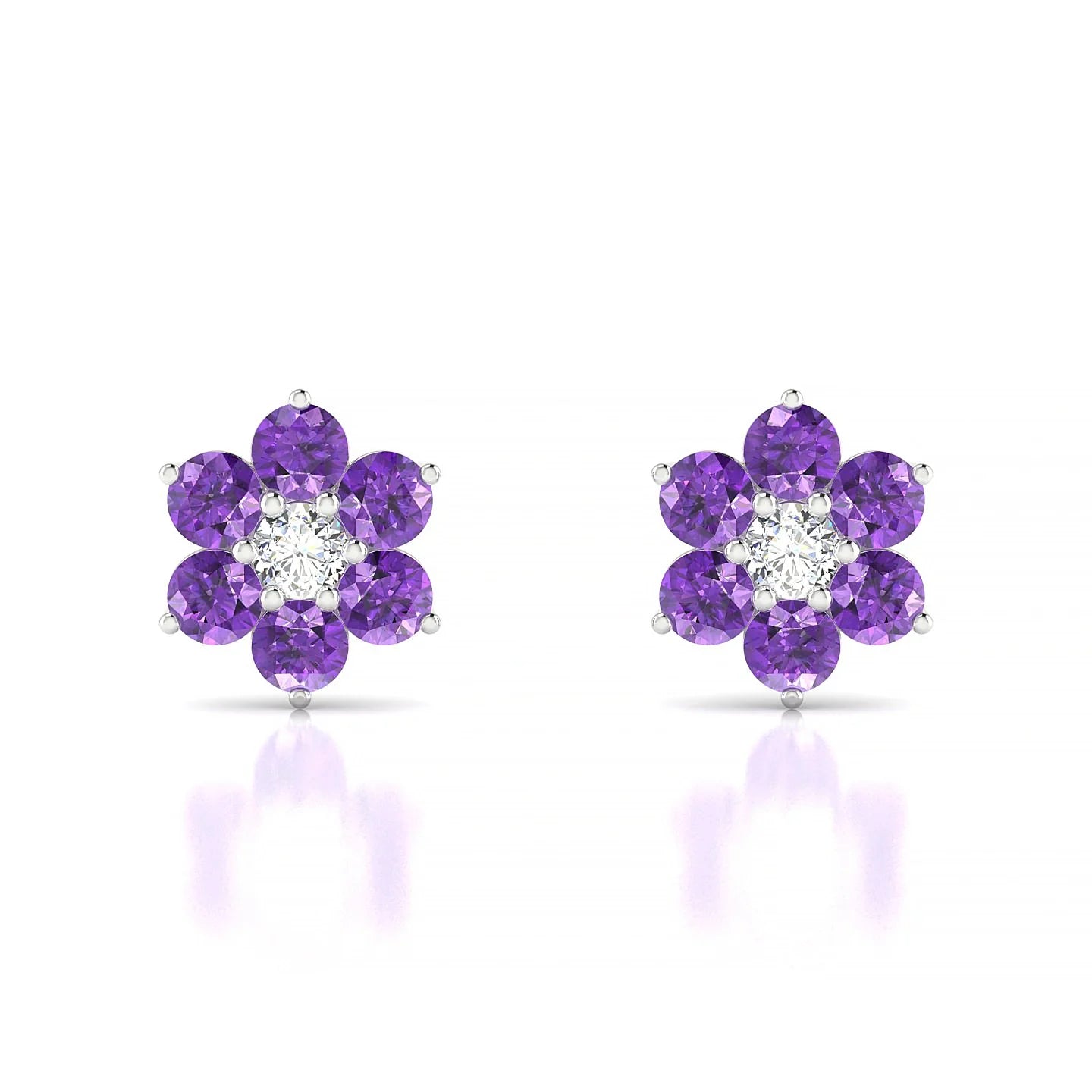 Bloom | 18k White Gold 3 mm Round Amethyst Earrings