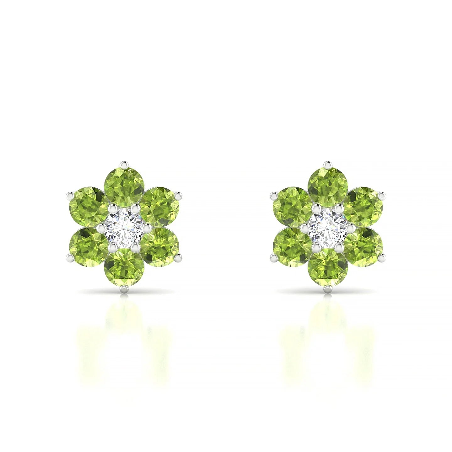 Bloom | 18k White Gold 3 mm Round Peridot Earrings