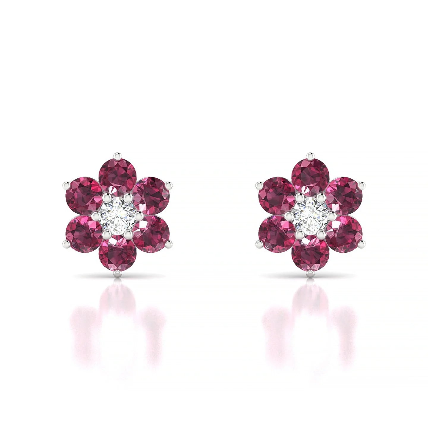 Bloom | 18k White Gold 3 mm Round Rhodolite Earrings