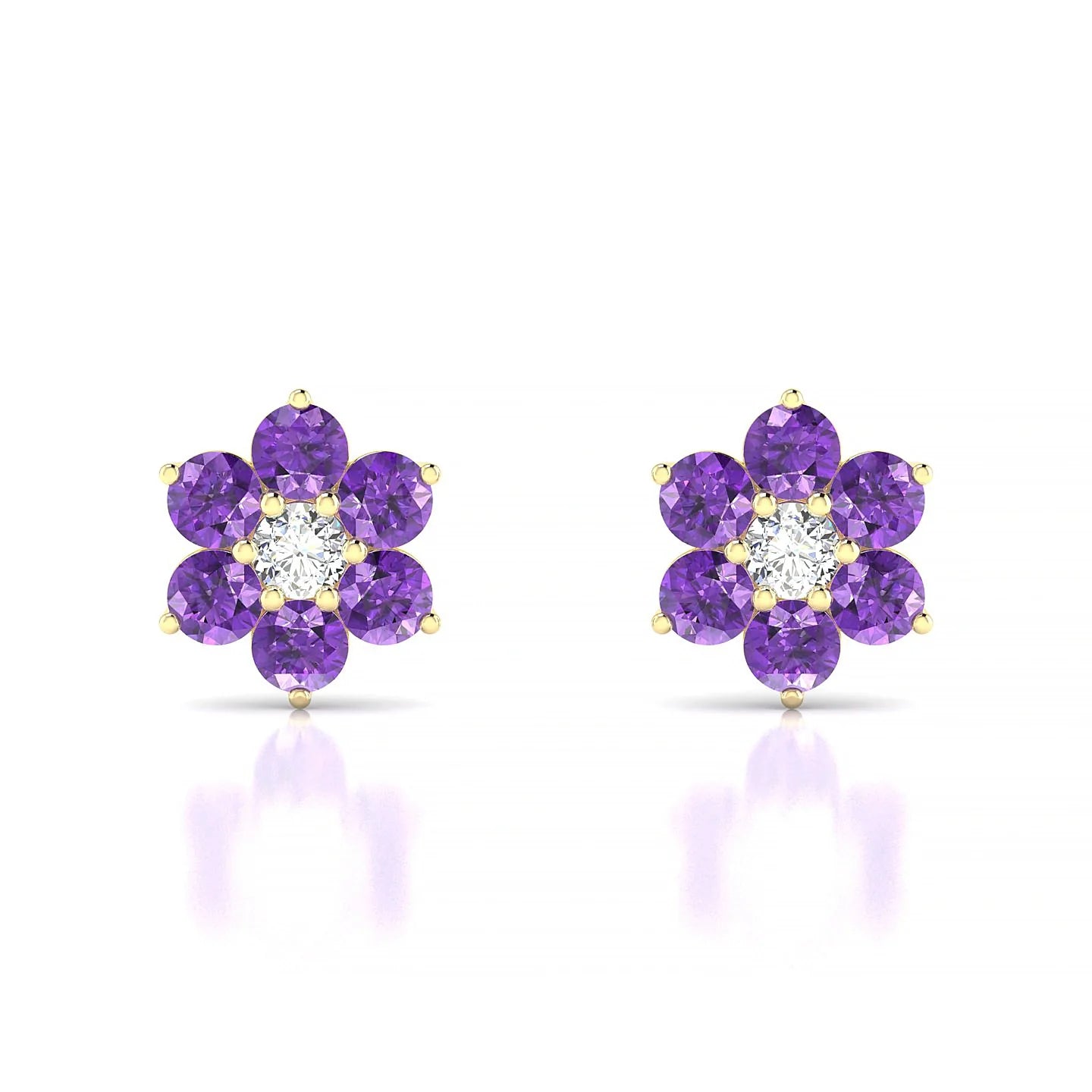 Bloom | 18k Yellow Gold 3 mm Round Amethyst Earrings