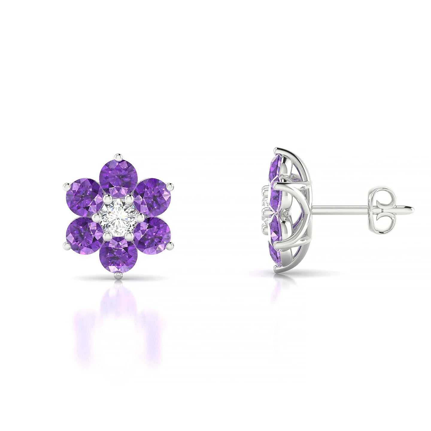 Bloom | 18k White Gold 3 mm Round Amethyst Earrings