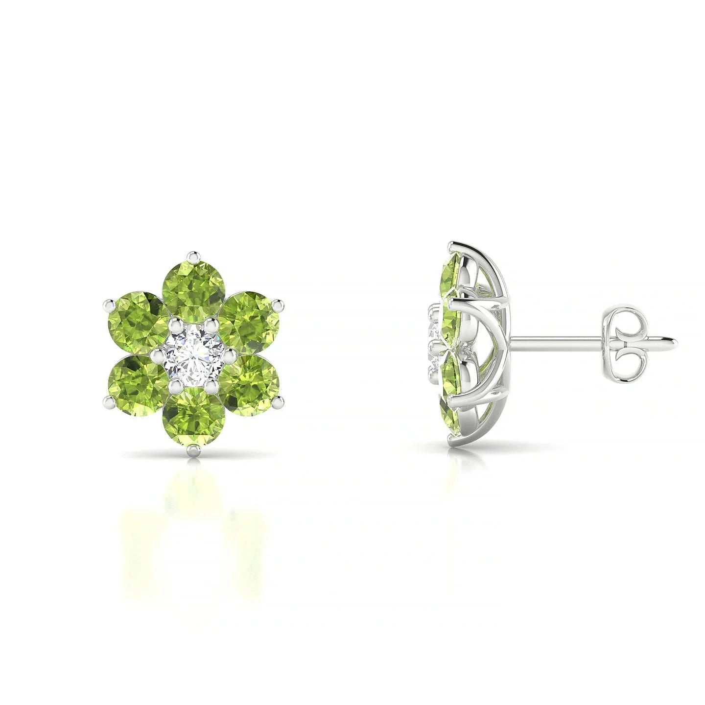 Bloom | 18k White Gold 3 mm Round Peridot Earrings