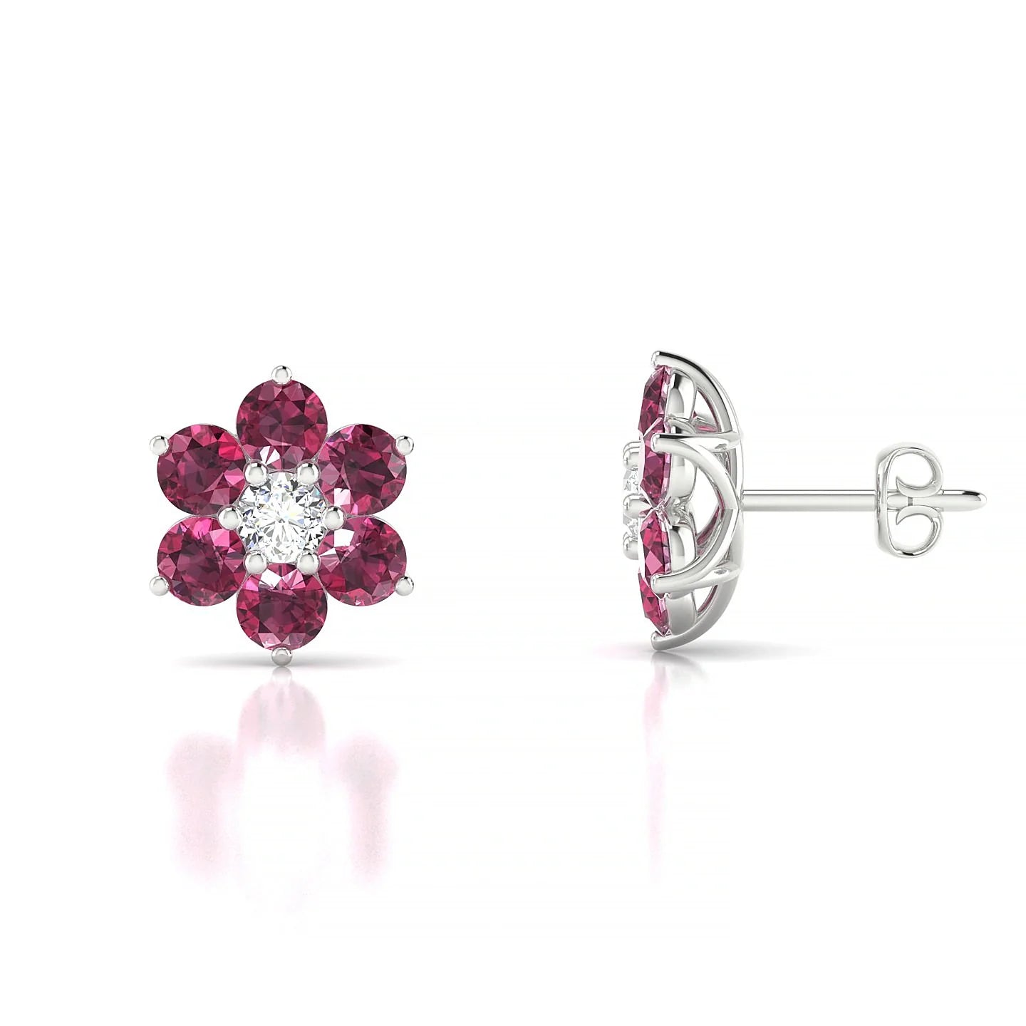 Bloom | 18k White Gold 3 mm Round Rhodolite Earrings