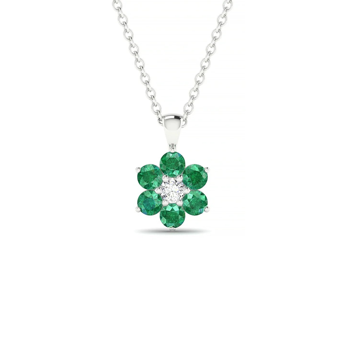 Bloom | 18k White Gold 2.5 mm Round Emerald Pendant