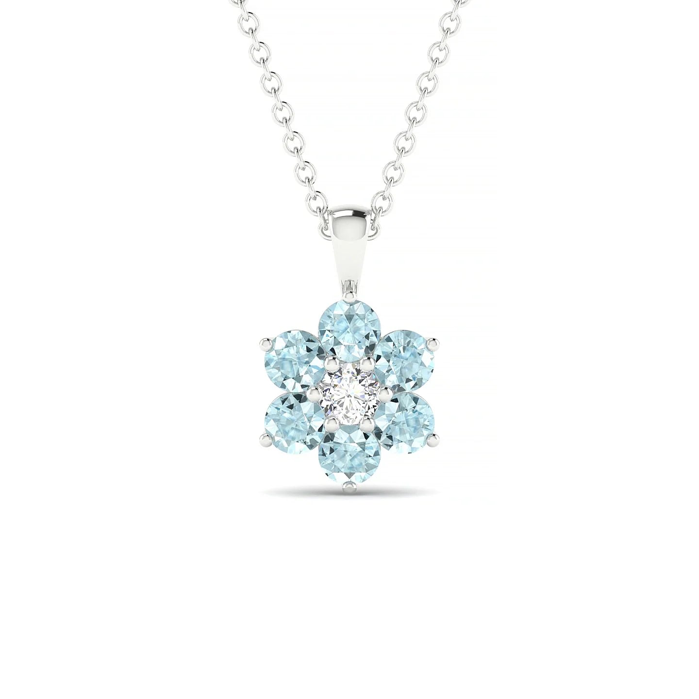 Bloom | 18k White Gold 3 mm Round Aquamarine Pendant