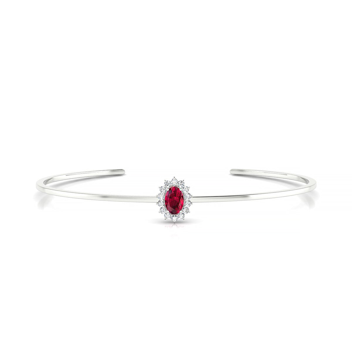 Blossom | 18k White Gold 6 x 4 mm Oval Ruby Bangle