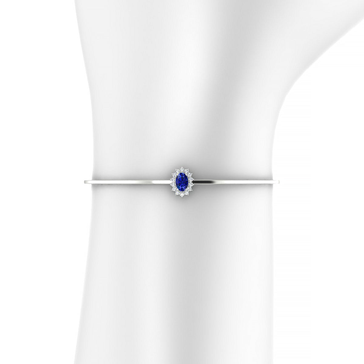 Blossom | 18k White Gold 6 x 4 mm Oval Sapphire Bangle