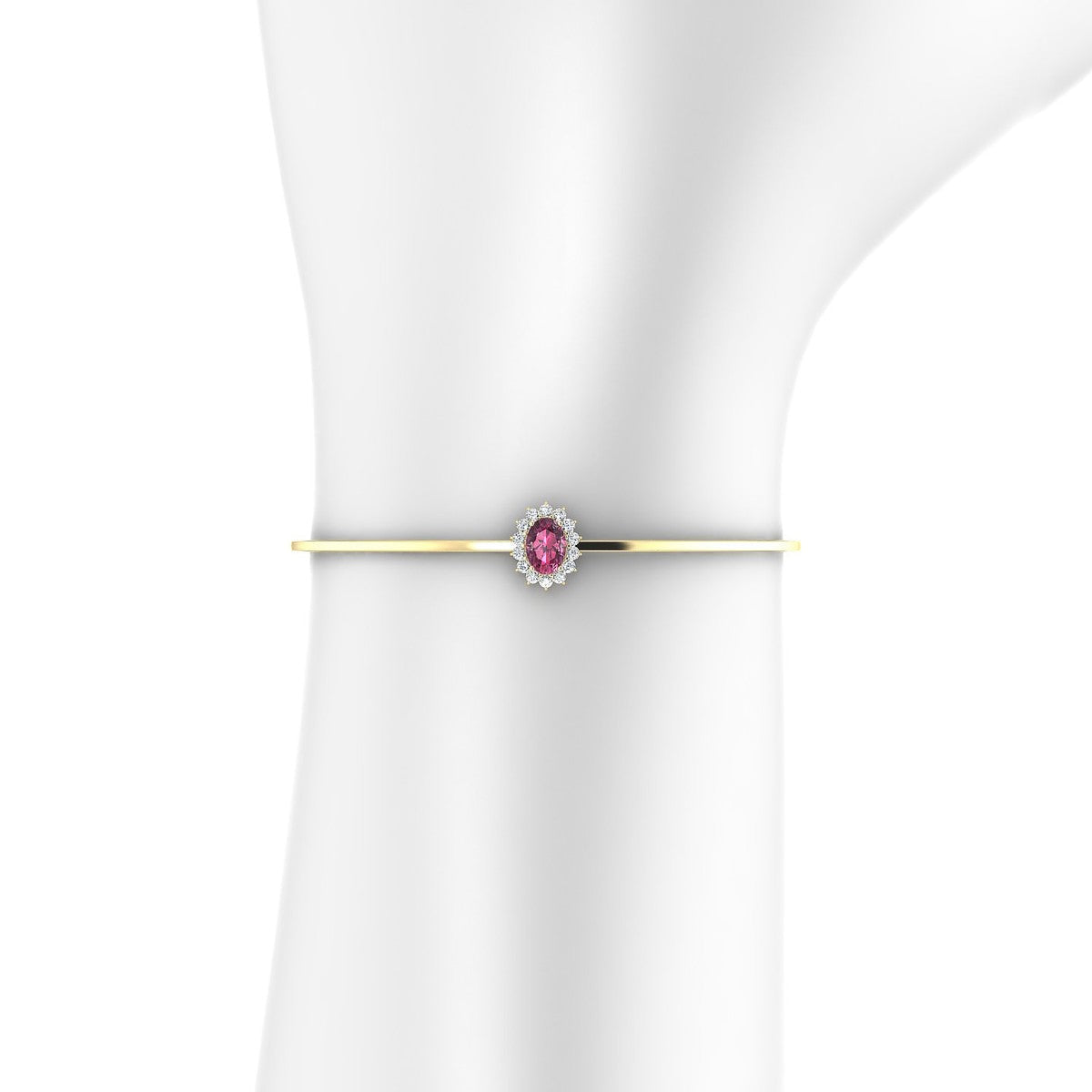 Blossom | 18k Yellow Gold 7 x 5 mm Oval Rhodolite Bangle