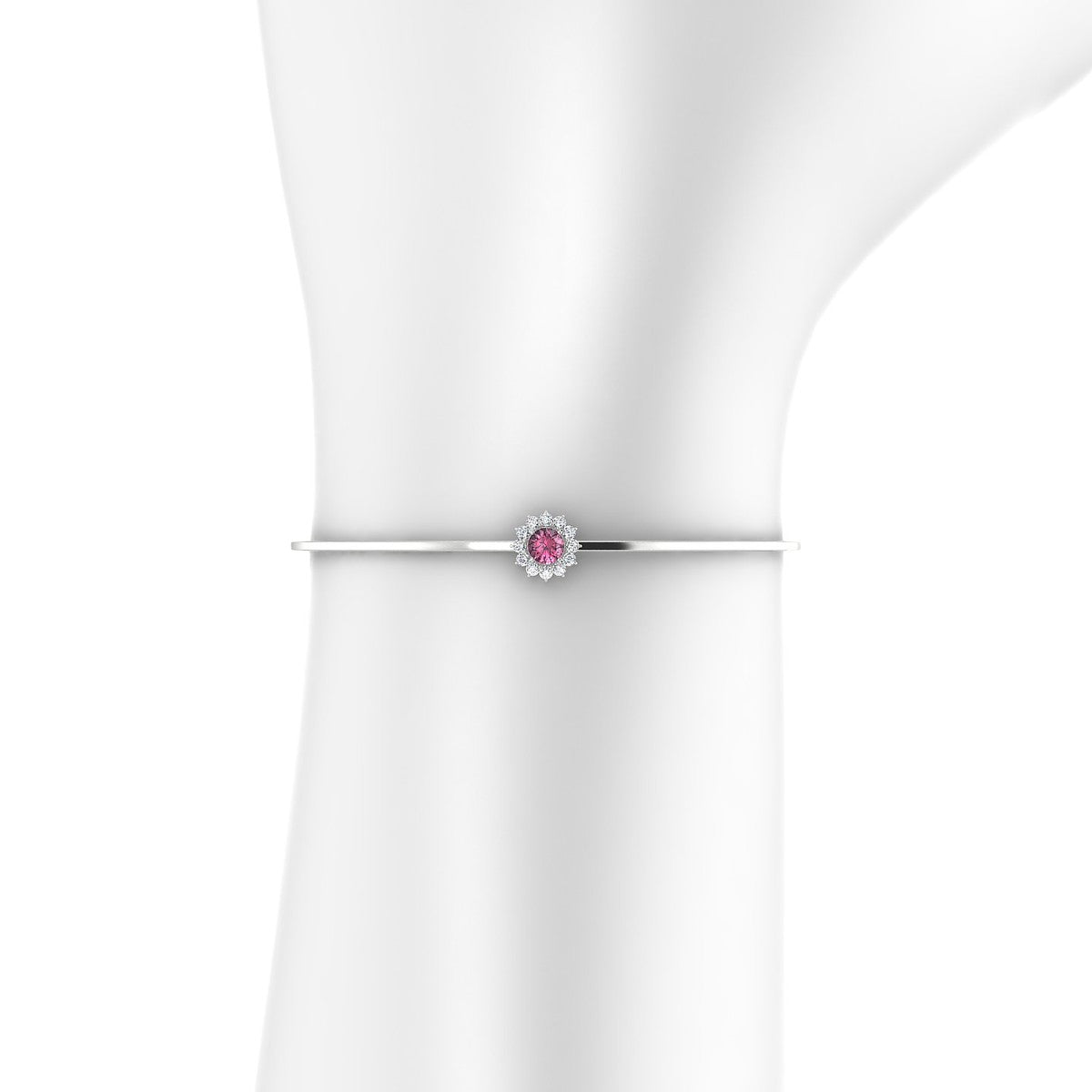 Blossom | 18k White Gold 4.5 mm Round Rhodolite Bangle