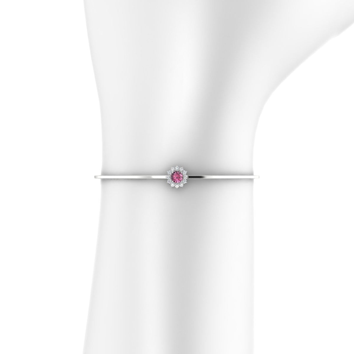 Blossom | 18k White Gold 6 mm Round Rhodolite Bangle
