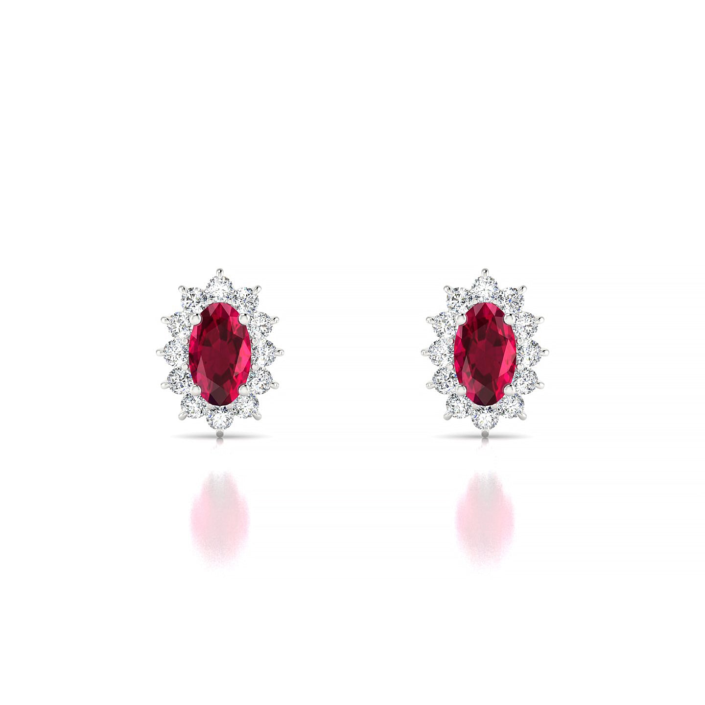 Blossom | 18k White Gold 5 x 3 mm Oval Ruby Earrings