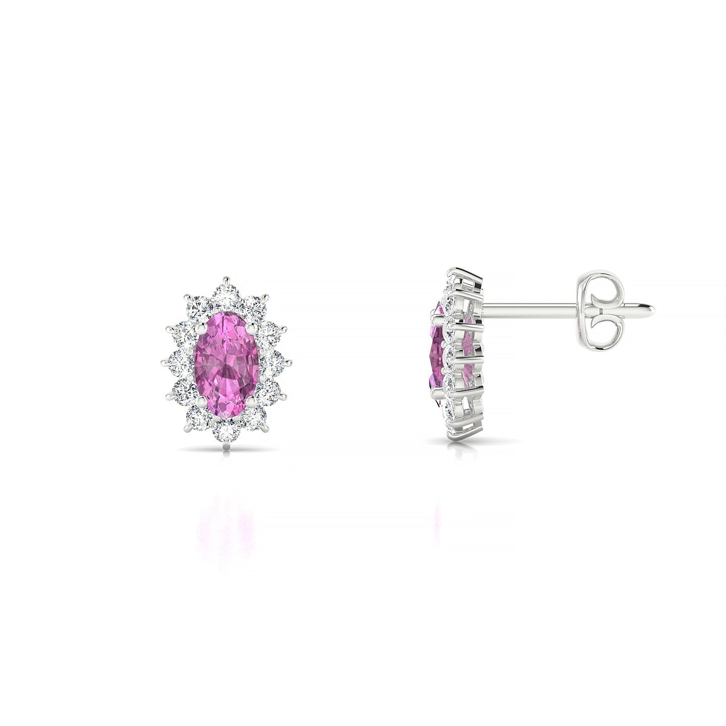 Blossom | 18k White Gold 5 x 3 mm Oval Pink Sapphire Earrings