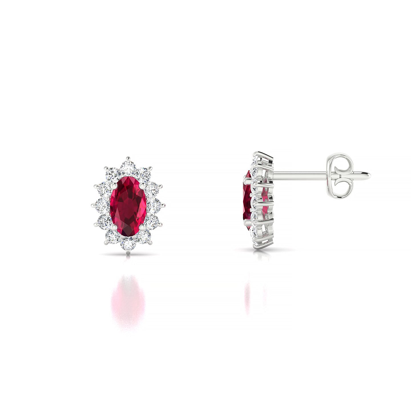 Blossom | 18k White Gold 5 x 3 mm Oval Ruby Earrings