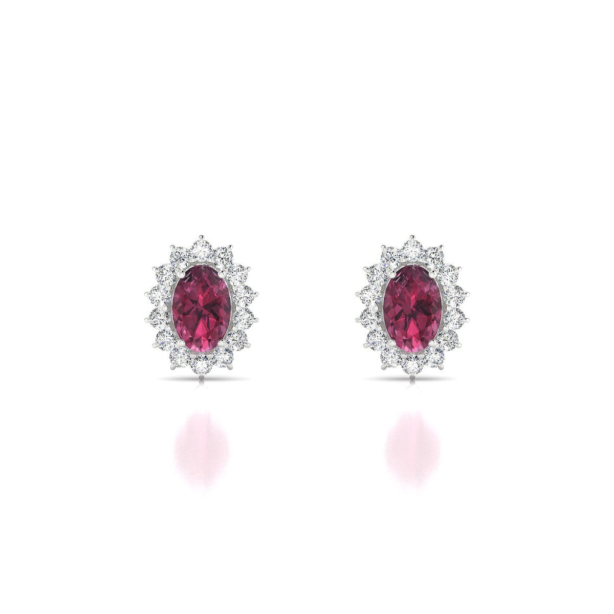 Blossom | 18k White Gold 6 x 4 mm Oval Rhodolite Earrings
