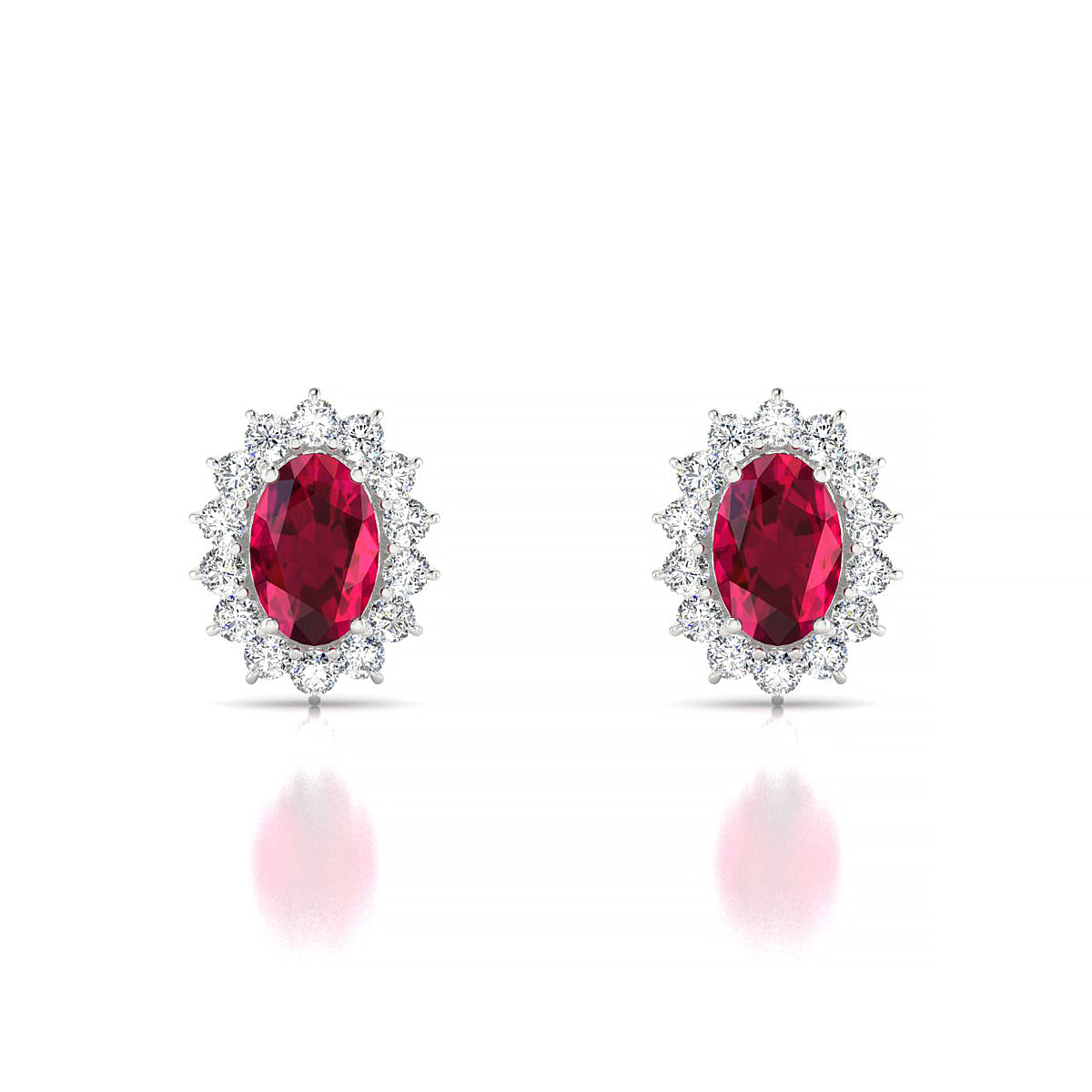 Blossom | 18k White Gold 6 x 4 mm Oval Ruby Earrings