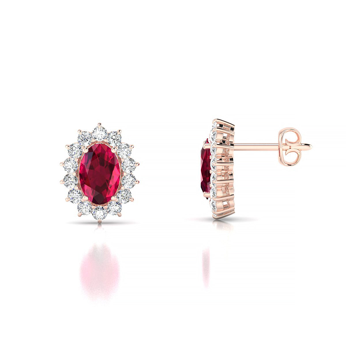 Blossom | 18k Rose Gold 6 x 4 mm Oval Ruby Earrings