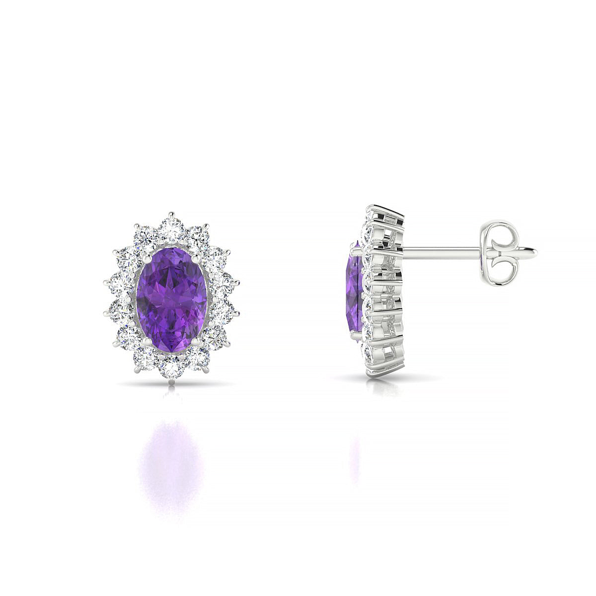 Blossom | 18k White Gold 6 x 4 mm Oval Amethyst Earrings