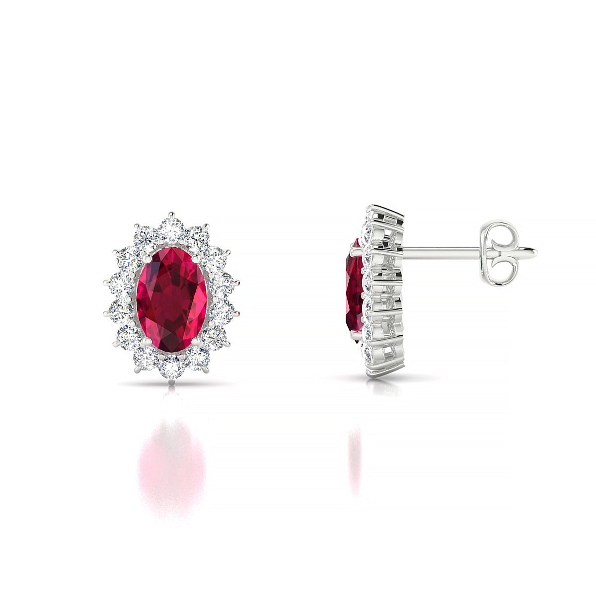 Blossom | 18k White Gold 6 x 4 mm Oval Ruby Earrings