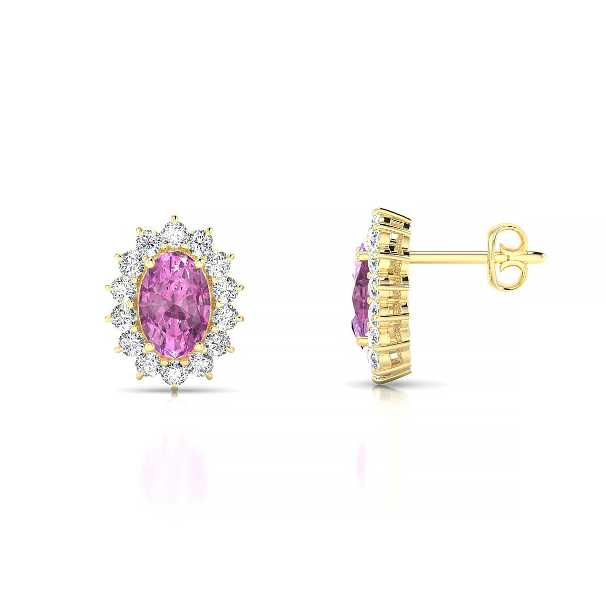 Blossom | 18k Yellow Gold 6 x 4 mm Oval Pink Sapphire Earrings