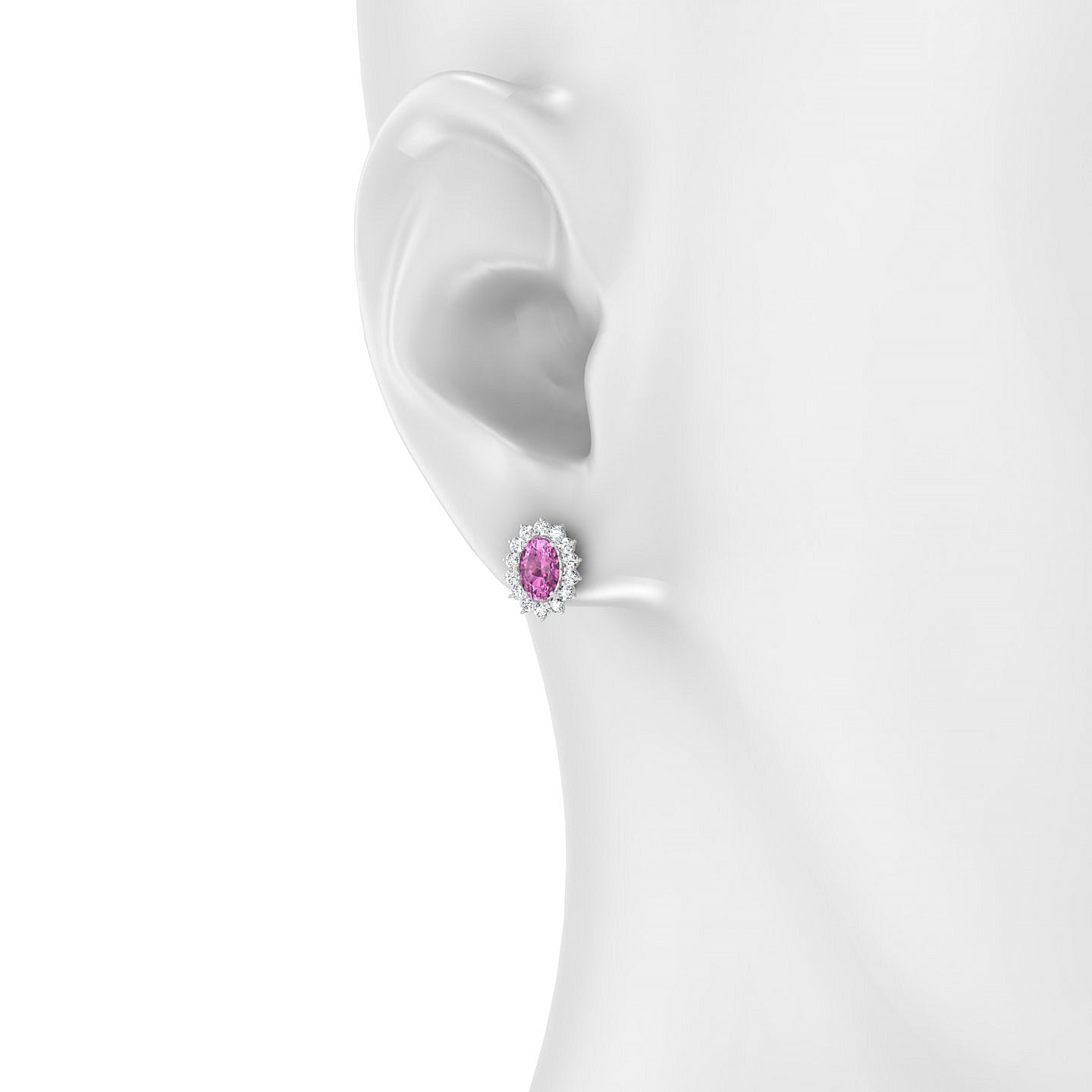 Blossom | 18k White Gold 6 x 4 mm Oval Pink Sapphire Earrings