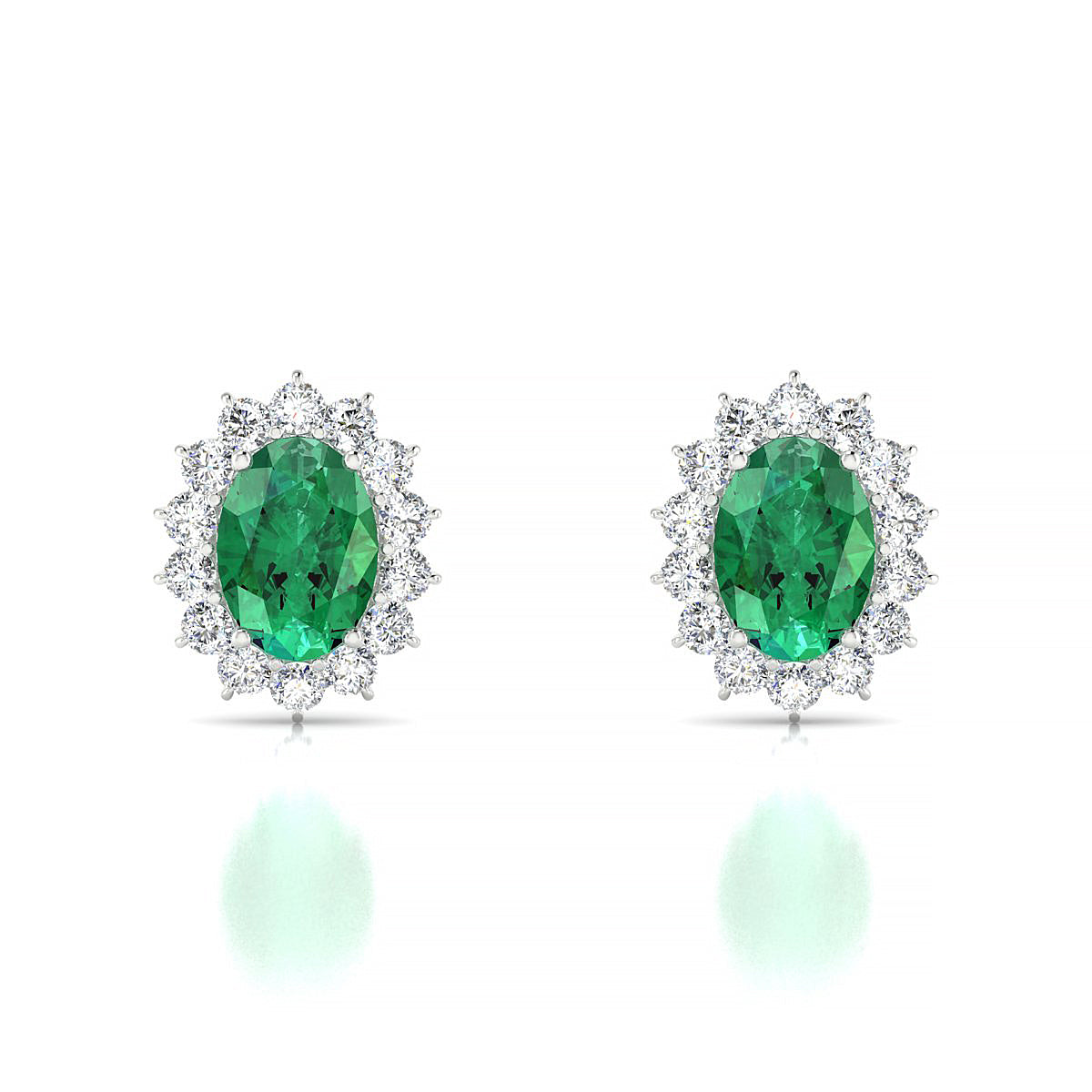 Blossom | 18k White Gold 7 x 5 mm Oval Emerald Earrings