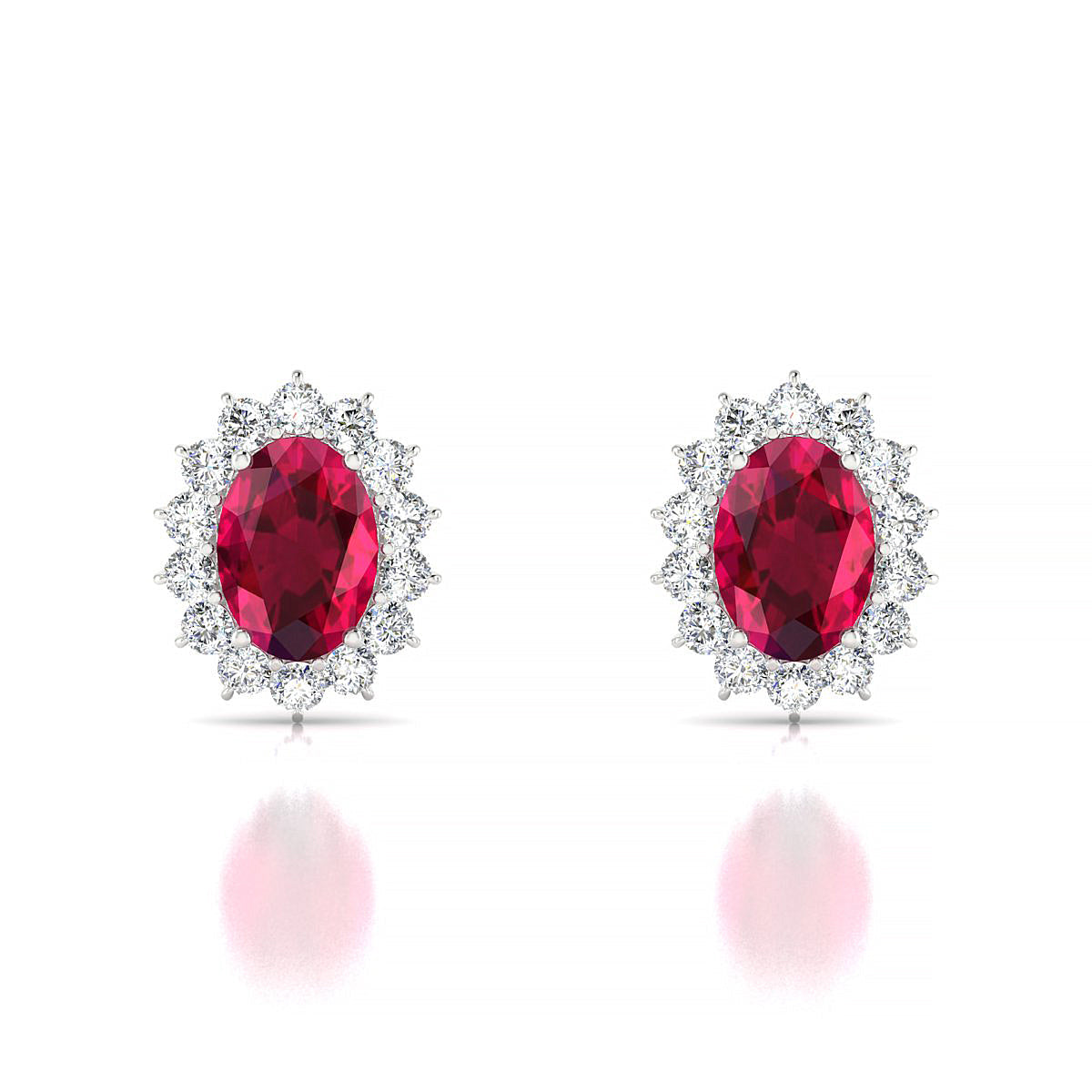 Blossom | 18k White Gold 7 x 5 mm Oval Ruby Earrings