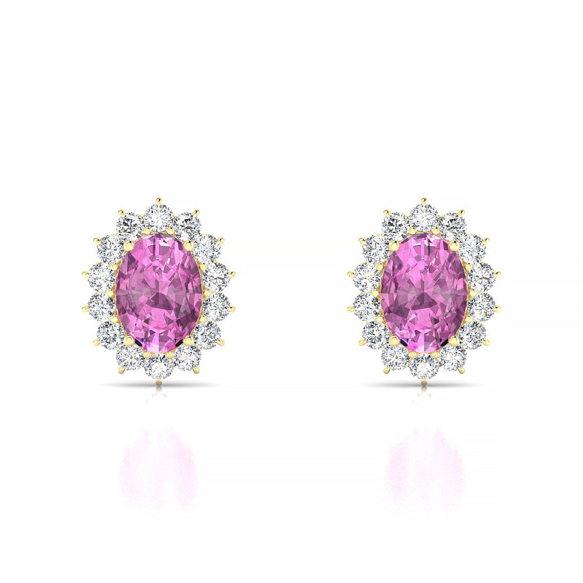 Blossom | 18k Yellow Gold 7 x 5 mm Oval Pink Sapphire Earrings